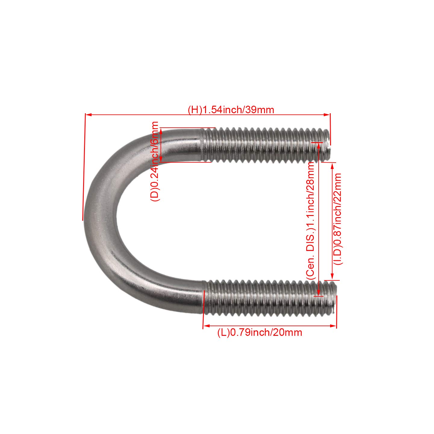4pcs 304 Stainless Steel U Bolt Set Marine Boat Deck Hardware M6x20