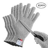 YINENN 2 Pairs (4 Gloves) Cut Resistant Gloves Food Grade Level 5 Hand Protection,Kitchen Cut Gloves for Oyster Shucking,Fish Fillet Processing,Mandolin Slicing,Meat Cutting,Wood Carving-(Medium)