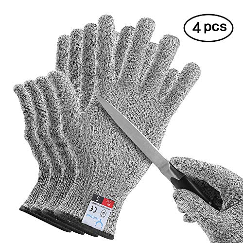 YINENN 2 Pairs (4 Gloves) Cut Resistant Gloves Food Grade Level 5 Hand Protection,Kitchen Cut Gloves for Oyster Shucking,Fish Fillet Processing,Mandolin Slicing,Meat Cutting,Wood Carving-(Medium)