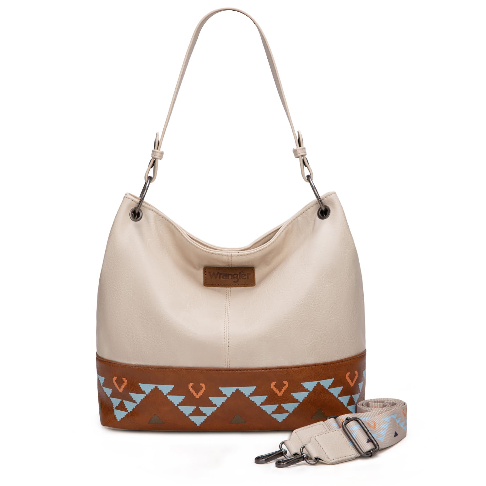 Wrangler Hobo Handbags for Women Aztec Beige Handbags Vegan Leather Shoulder Bag with Crossbody Strap WG297-918BG Image