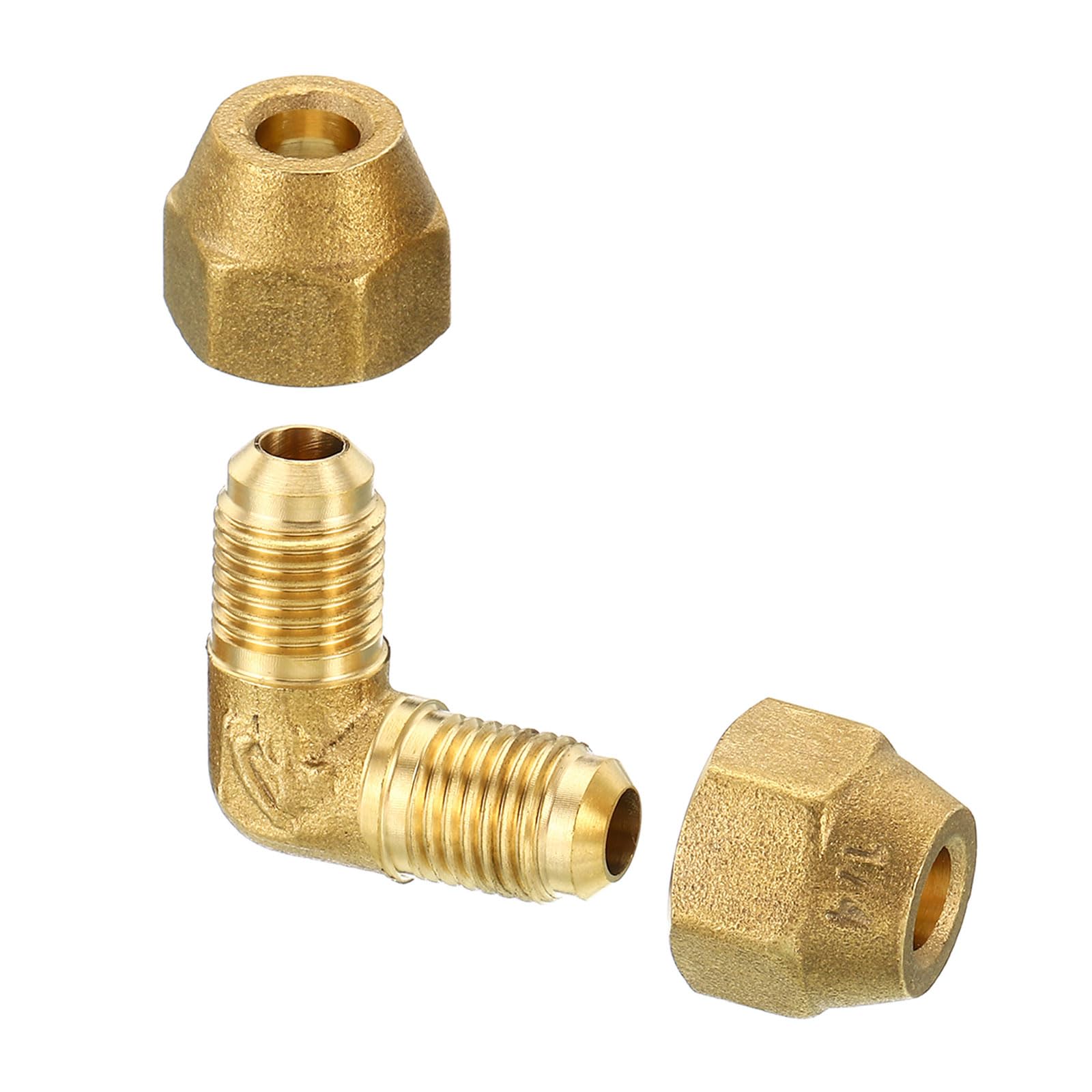PATIKIL 1/4" x 1/4" Brass Pipe Fitting, Flare 90 Degree Elbow Tube Fitting Pipe Adapter Connector with Nut for Air Conditioner Refrigeration Plumbing