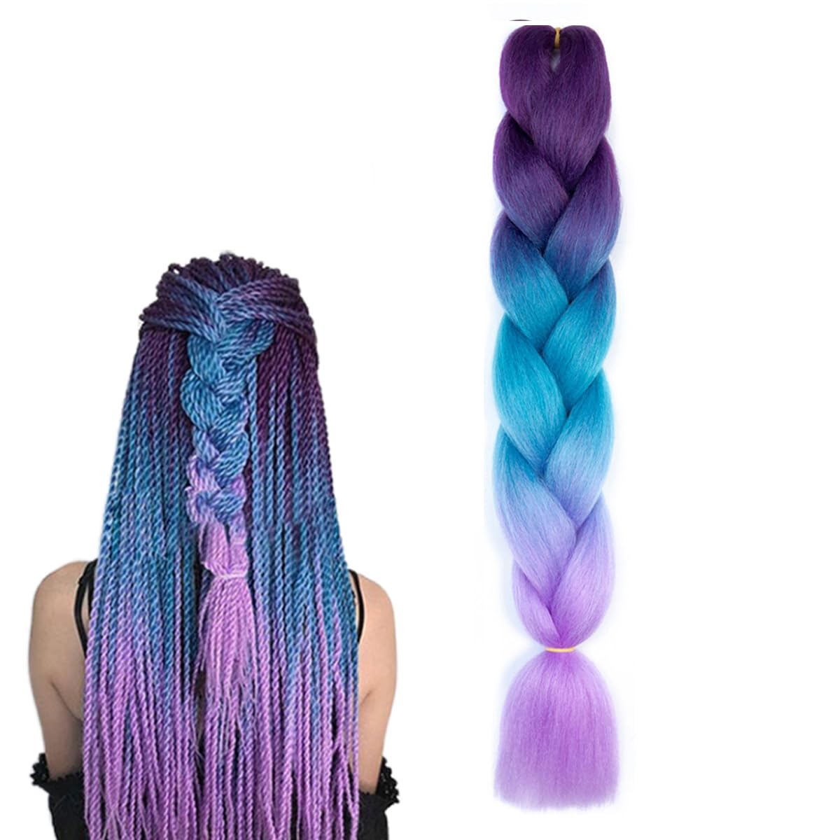 prinfantasy Hair Extensions for Braiding Ombre Braiding Hair Extensions High Temperature Synthetic Pre Stretched Braiding Hair for Braids Blue Purple Mix Braided,GBBZ115