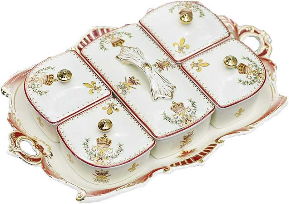 Tapas Trays Nut Serving Platter Divided Trays Platters Fruit Snacks Tray With Lid Divided Serving Tray Living Room Ceramic Fruit Large Platter (Color : Red, Size : 43 * 29 * 5cm)