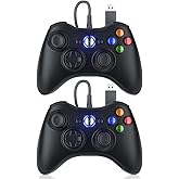 Dinosoo 10ft Replacement for Xbox 360 Controller Wired, PC Controller with Upgraded Joystick, Double Shock, 2.5mm Audio Jack - 2 Pack