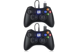 Dinosoo Replacement for Xbox 360 Controller Wired, PC Controller with Upgraded Joystick, Double Shock, 2.5mm Audio Jack - 2 Pack