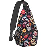 Mqtzyiwx Colorfully Sugar-Skull Sling Backpack Hiking Backpack Crossbody Bag Sports Lightweight And waterproof Chest Bag Shoulder Bag For Women Men