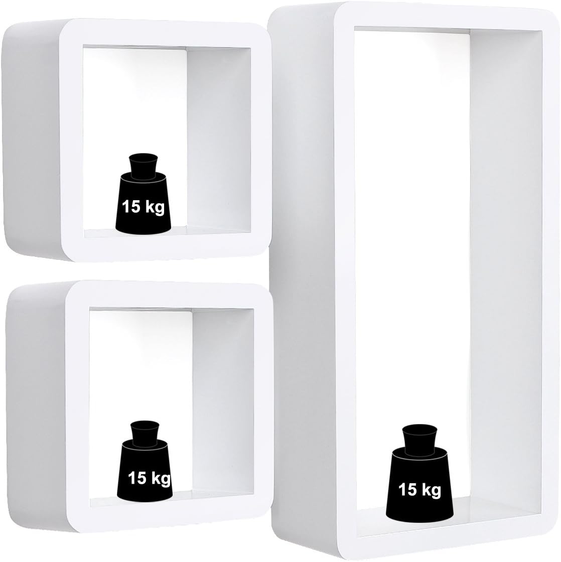 SONGMICS Wall Shelves Set of 3 Cube Floating Shelves Storage MDF