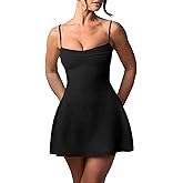 SHESEEWORLD Women's Sexy Spaghetti Strap A-Line Y2k Sleeveless Zipper Back Double-Layer Flowy Short Dress
