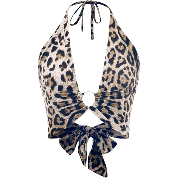 Amazon.com: LOFAAC Women Sexy Leopard Print Tie Back Halter Crop