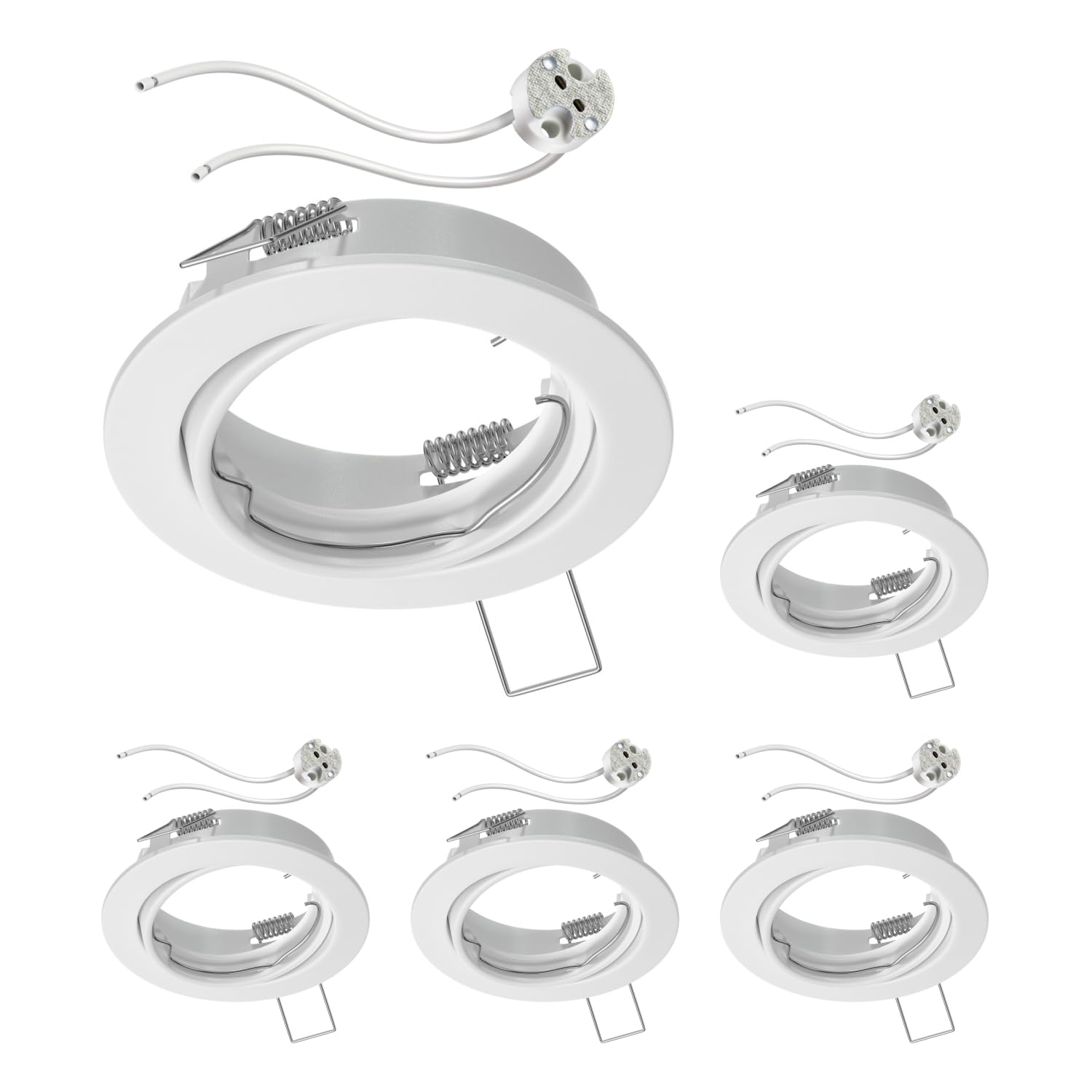 ledscom.de 5 Pieces Ceiling recessed Frame Fere recessed Frame White matt swivelling (LED/Halogen/MR16/50mm) incl. GU5.3 Socket