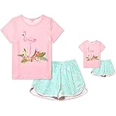 QPANCY Matching Girls & Dolls Pajamas Unicorn Pj Sets Summer Cotton Sleepwear