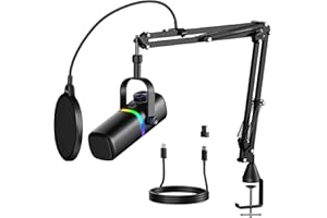 Aokeo AK-10 USB Gaming Microphone with mic arm, Dynamic Microphone for PC/MAC/PS4/PS5/Phone-Cardioid Mic with RGB Lighting