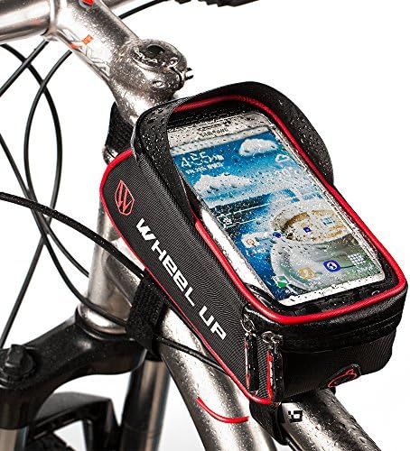 DANGSHAN In Frame Bike Bag with Waterproof Bike Top Tube Bag Cycling Front Frame Bag Mobile Phone Holder ≤ 6" Touch Screen with Water Resistant Zipper (black and red)