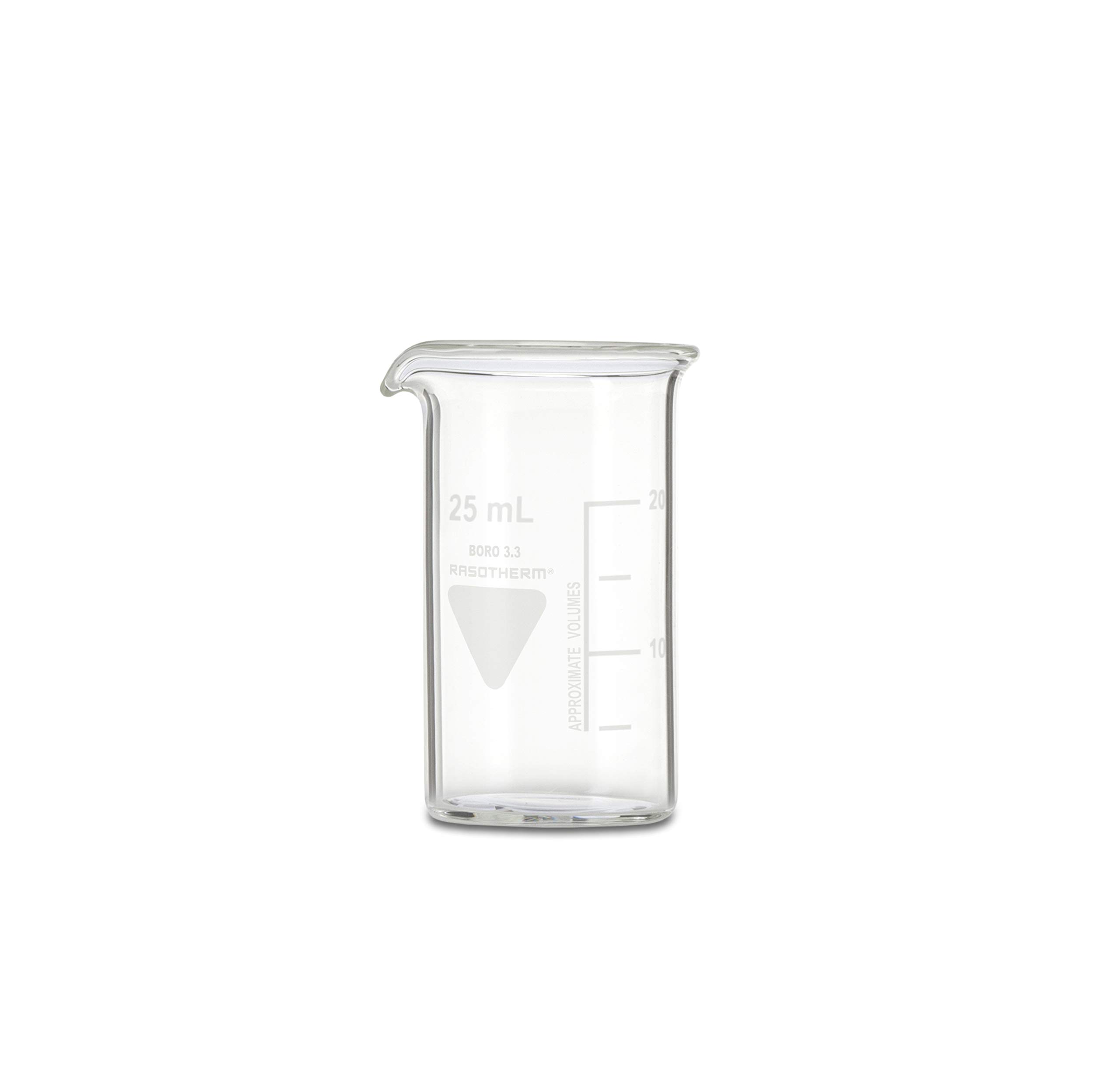 RASOTHERM Beaker Glass with Spout, Tall Shape (Boro 3.3), 25 ml