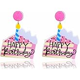 ChungLong0593 Cute Birthday Cake Dangle Earrings Happy Birthday Party Theme Acrylic Alloy Drop Earrings for Women Girls