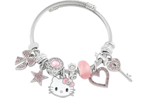 BEMKWG Hello Jewelry Bracelet Charms Braclet, Kawaii Pink Kitty Bangle Women Matching Accessories, for Teen Graduation Birthday Gifts Stuff