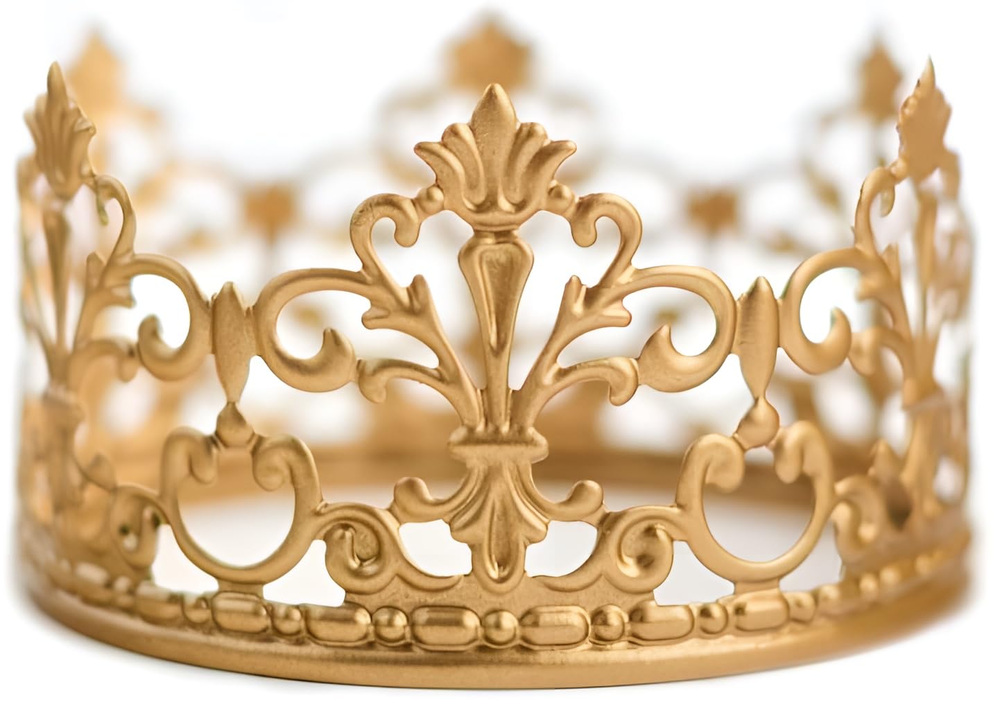 Photo 1 of (Matted Golden) Vintage Crown Cake Topper Royal-Themed Baby Shower Decorations Princess And Prince Headpiece 3.9 x 2.3 inch
