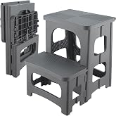 Folding 2-Step Stool for Adults Kids Non-Slip Collapsible Portable Step Stool for Kitchen Home Toilet Bedroom Office Bathroom Rv,Holds 300 Lbs(Grey)
