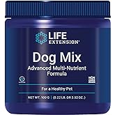 Life Extension Dog Mix, Dog Vitamins and Supplements, probiotics, L-carnitine, B12, folic Acid, Vitamin C, Vitamin E, Rosemary, Nutrient Absorption, Gluten-Free, Non-GMO, 60 Servings