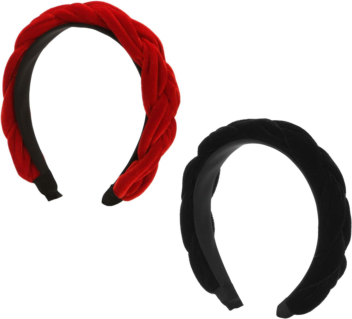Folora 2pcs 90s Velvet Braided Knot Padded Spanish Vintage Style Headband for Women Girls