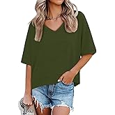 UNCLECAT Womens V Neck T Shirts Summer Trendy Short Sleeve Shirts Loose Casual Tops Tee