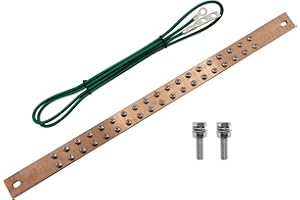 HIBUMFX 19 Inch Bus Bar Kit with 4 foot Grounding Cable UL Listed for Data Rack/Cabinet/Enclosure (Copper Ground Busbar 19 In