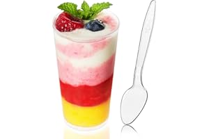 Zezzxu 50 Pack 3 oz Dessert Cups with Spoons, Mini Shooter Cups for Desserts, Small Plastic Shot Glasses for Serving Appetizers Cheesecake Puddings Mousse