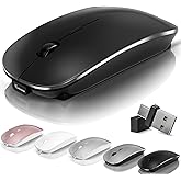 Kovess Mouse for Laptop Wireless Bluetooth - MacBook Air Mac Pro PC iPad Optical Rechargeable Silent Mouse with Jiggler Dual Mode Switch Bluetooth 5.2/3.0 and 2.4GHz USB-A and Type-C Receiver Black