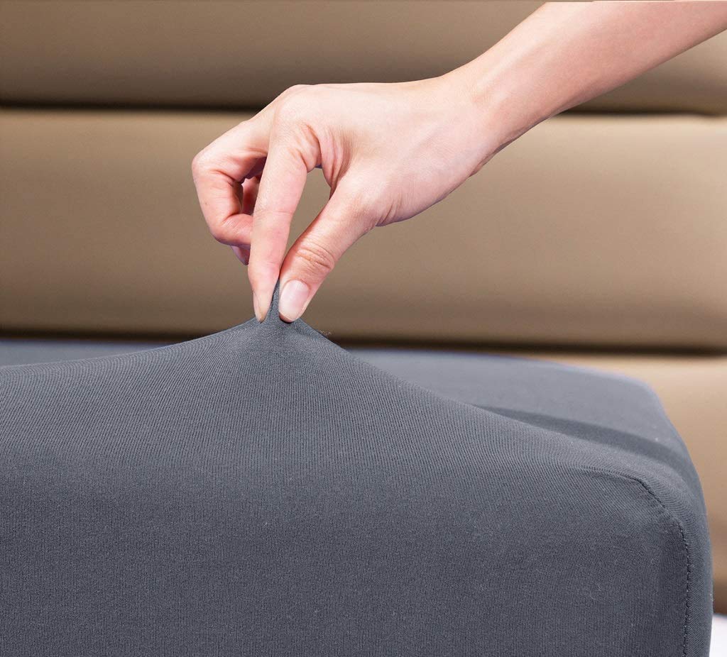 Fitted Bed Sheets Double Grey | Jersey Cotton Double Fitted Sheet Gray Bedding 4 Way Stretch Bed Sheet - Shrinkage and Fade Resistant. 140x200cm. — image 1