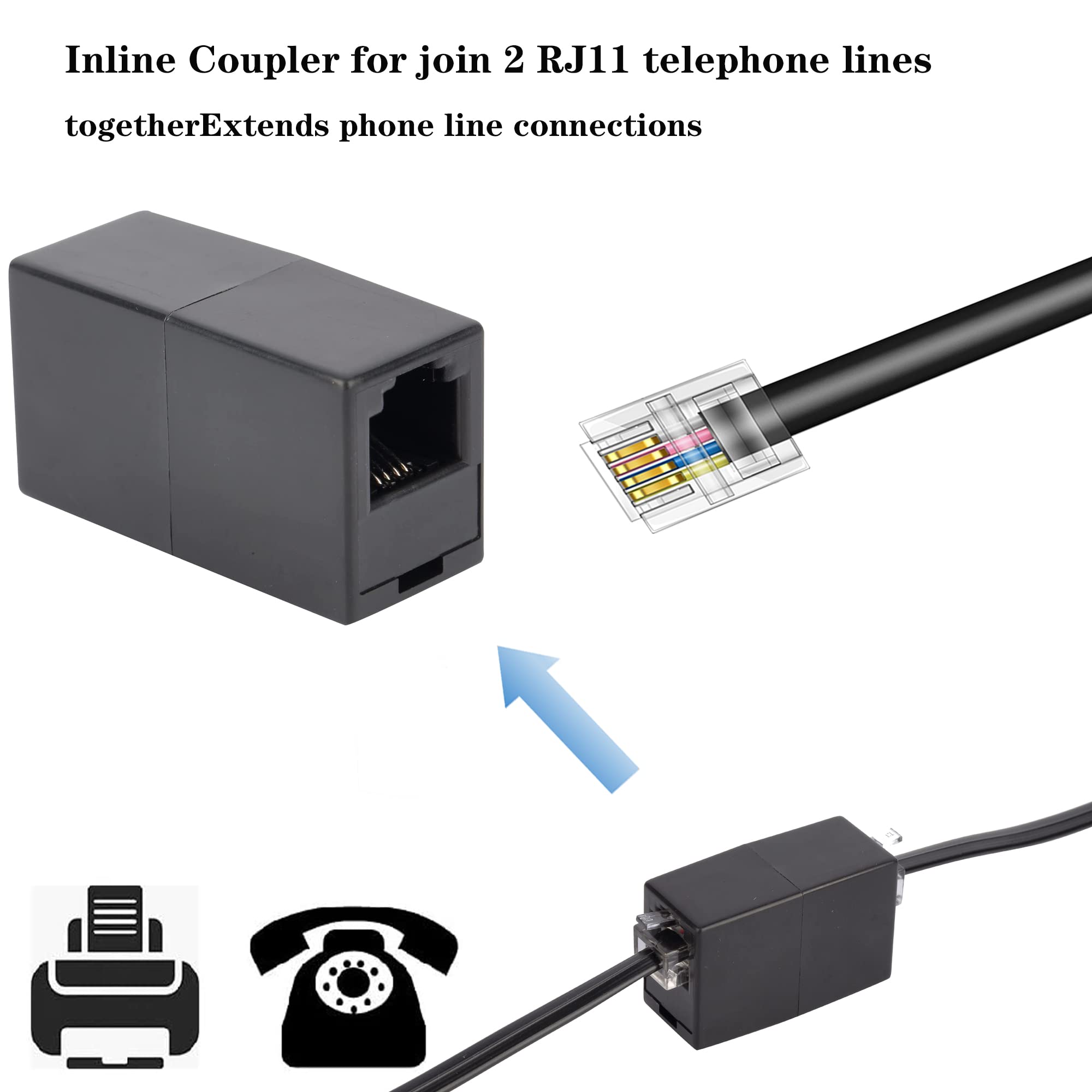 Ubramac Telephone Extension Cord Phone Cable Line Wire, with Standard RJ11 Plug (50FT-Black)