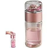 Nhdap Teava 3-In-1 Smart Tea Infuser, Tryteava Portable Leak-Proof Glass Infuser Bottle for Loose Leaf Tea, Double Layer Water Cup Separation Teapot With Strainers for Office, Travel (Pink, 280ml)