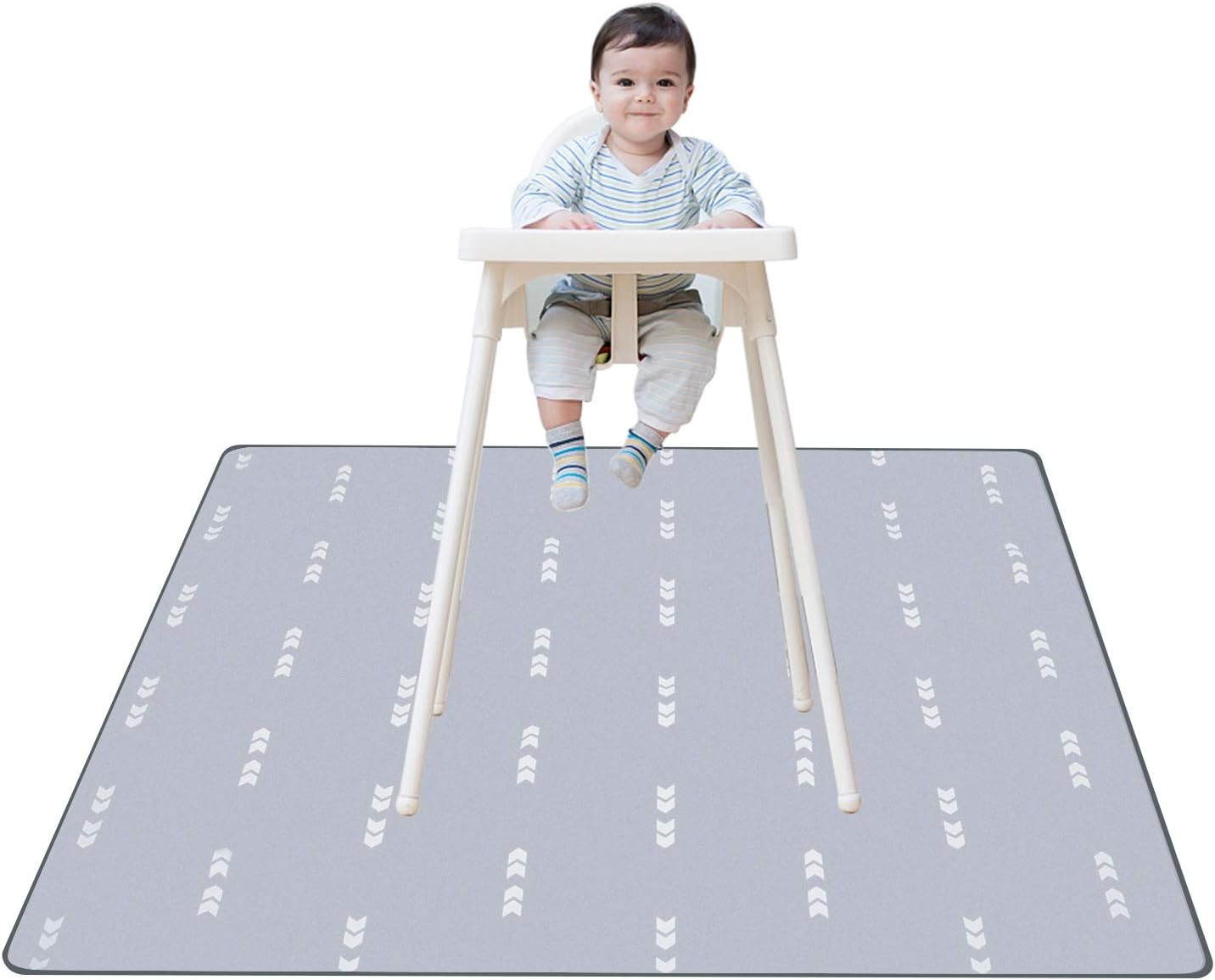 UBBCARE Splat Mat for Under High Chair Floor Mat Baby Waterproof Anti-Slip Splash Mess Mat Portable Play Mat and Table Cloth Gray 51"