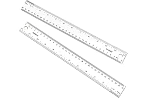 KASBEE Plastic Ruler 12 inch, Clear Rulers with Hanging Holes, Inches, Centimeters, Millimeters, Straight Measuring Tools for Students, School and Office, Pack of 2