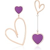Linawe Titanium Stainless Steel Heart Dangle Earrings for Women - Trendy, Gold/Silver/Rose Gold Big Drop, Mismatched Love, Asymmetrical