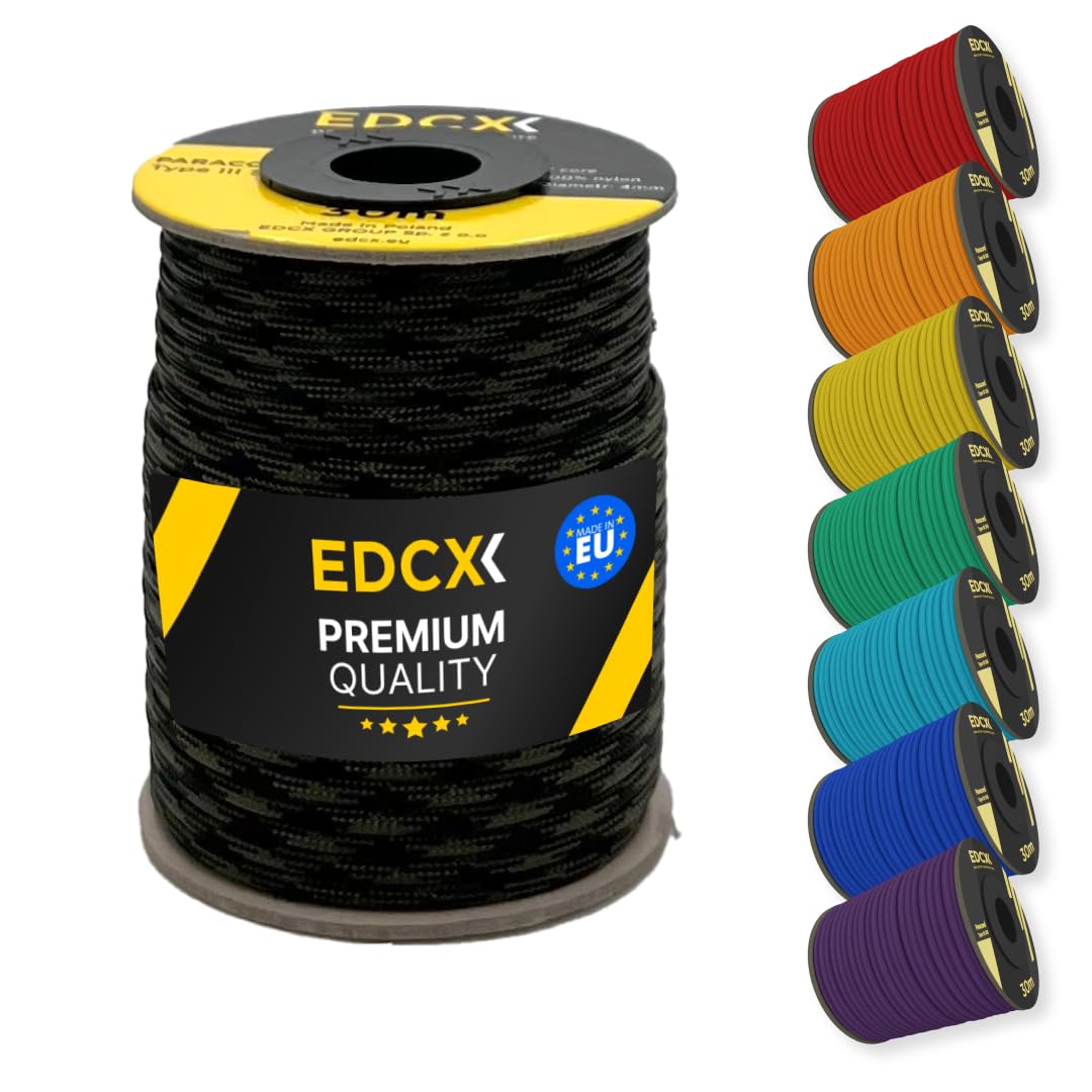 EDCX 4mm Nylon Paracord 550 30m (100 feet) | Ideal for Camping, Survival, Outdoor, Crafting, DIY | 100% Nylon Rope 4mm | Paracord 550 Type III in Solid Color (Black Forest, 30 m)
