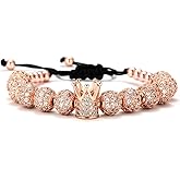 GVUSMIL Rose Gold Luxury CZ Imperial Crown Braided Copper Bracelets with 8mm Micro Pave Cubic Zirconia Beads Pulseira Bangle for Men