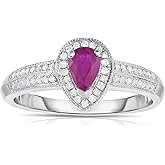 KOKAV 10K White Gold Genuine Ruby Pear Shaped Diamond Ring