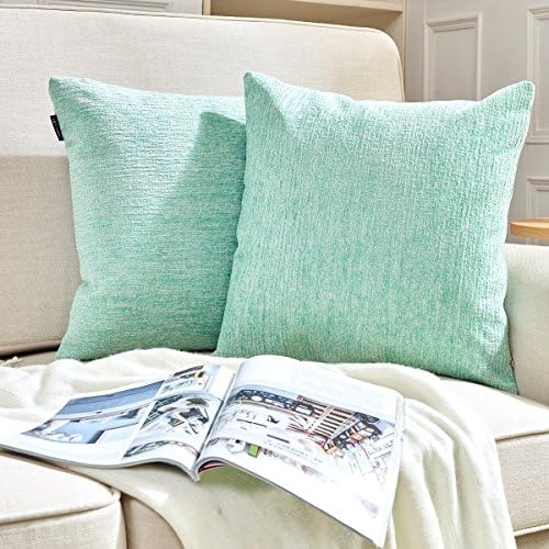 Hey Tang Pack of 2, Chenile Velvet Soft Soild Decorative Square Throw Pillow Covers Set Cushion Case for Sofa Bedroom Car 20 x 20 Inch 50 x 50 Cm,Turquoise