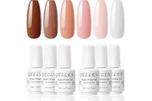 Gellen Gel Nail Polish Set, White Brown Gel Polish Set 6 Colors, Neutral Nail Gel Polish Soak off UV Gel Home/Salon Nail Art Gel Polish Manicure Set
