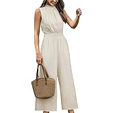 CUPSHE Women Floral Summer Maxi Jumpsuit with Pocket Mock Neck Elastic Waist Wide Leg Business Wedding Casual Holiday Dressy