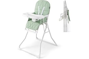 BABY JOY Foldable High Chair, Portable Highchairs for Babies and Toddlers with 3-Position Adjustable Tray & Footrest, Removable Seat Cushion, 5-Point Safety Harness, Space Saving Design (Green)