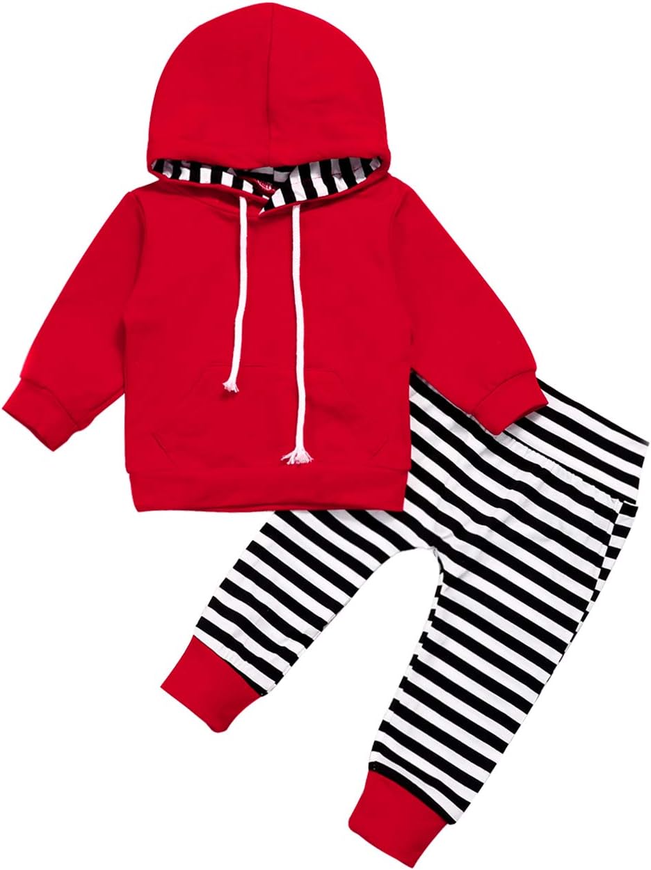 Toddler Infant Baby Boys Girls Clothes Long Sleeve Hoodie Sweatshirt Top + Striped Pants Outfits Set