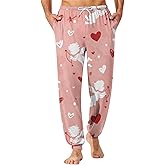 Men's Valentine's Heart Print Pajama Pants Lounge Sleep Bottoms Drawstring and Pockets PJ Pants