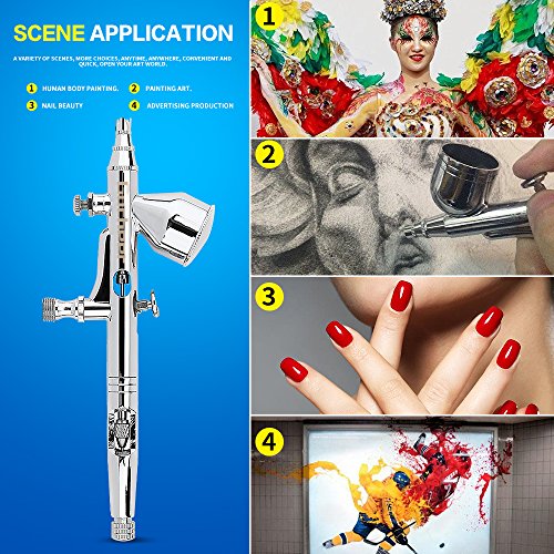 Gocheer High Precision Dual Action Gravity Feed Airbrush with 0.2 0.3 0.5mm Nozzles and 1/8"5.9ft Hose for Art Painting Tattoo Manicure Spray Model Nail Make up + Air Brush Cleaning Repair Tool Kit - Thumbnail 4