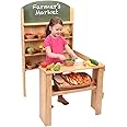 Constructive Playthings Wood Marketplace Stall with Counter, Playroom Furniture for Home & School, Lemonade Stand for Kids, Display Grocery Store or Farmer’s Market Foods, Toddler Toys, 3 Years & Up