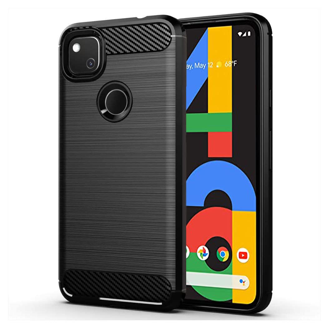 Google Pixel 4a 4G Case - Ultra Slim Carbon Fibre Shockproof Bumper Case Cover For Google Pixel 4A (NOT for 4A 5G) Black