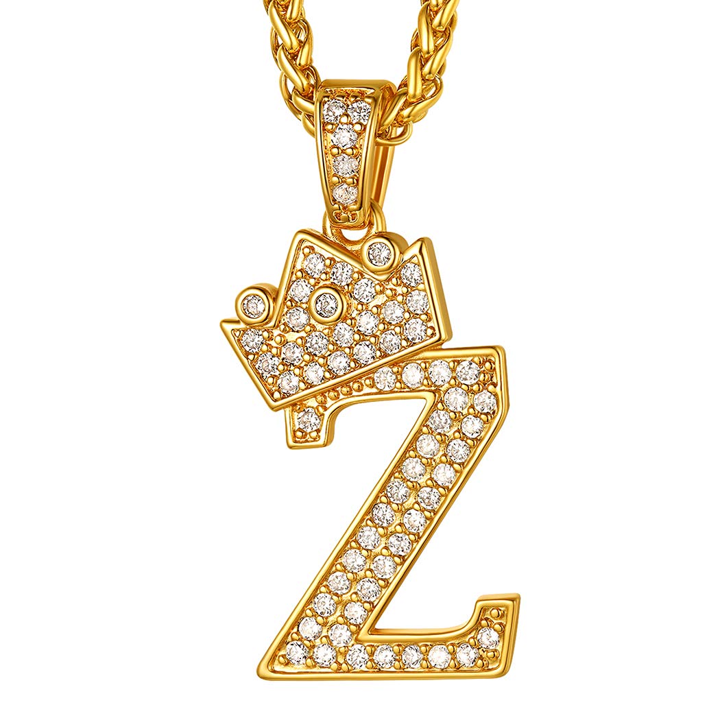 Suplight A-Z Crown Initial Letter Necklace, Tennis Chain with Pendant Z, Capital Name Jewelry, Cubic Zirconia Monogram Necklace, Bling Neckless King for Men Women — image 1
