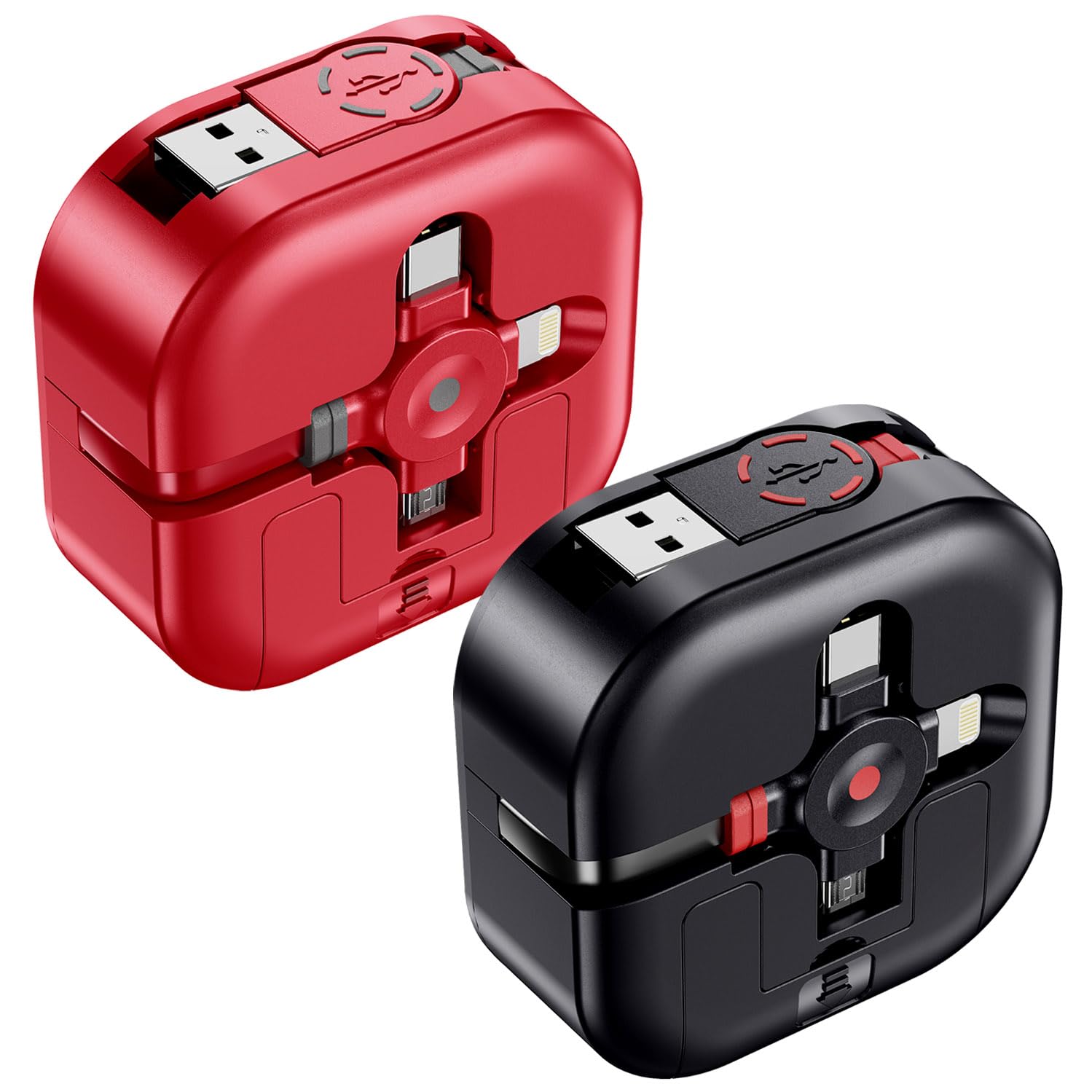 ASICEN Multi Charger Cable, 3 in 1 Retractable Phone Charger[1.2M 4.5A], USB Multi Charging Cable with Lightning/Type C/Micro USB for iPhone 16/15/14/13/12/Galaxy/Huawei/PS/LG/Tablets-2Pack