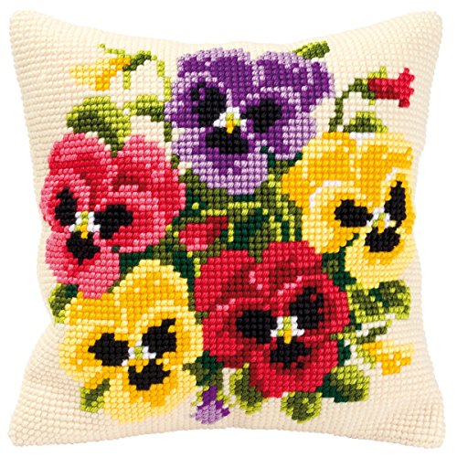 Vervaco Pansy Posy Cross Stitch Cushion, Multi-Colour