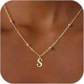 Fimhut Initial Necklaces for Women Girls - 14K Gold Plated Bead Initial Letter Necklace Dainty Letter A-Z Pendant Necklace Gold Jewelry Birthday Gifts for Women Girls